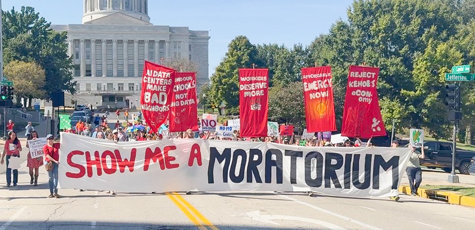 Protesters marching along Capitol Avenue towards the Governor's mansion. Photo: John Grady