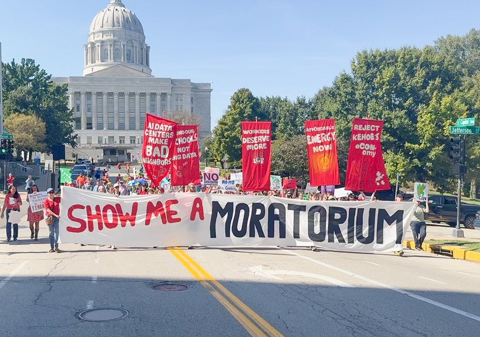Protesters marching along Capitol Avenue towards the Governor's mansion. Photo: John Grady